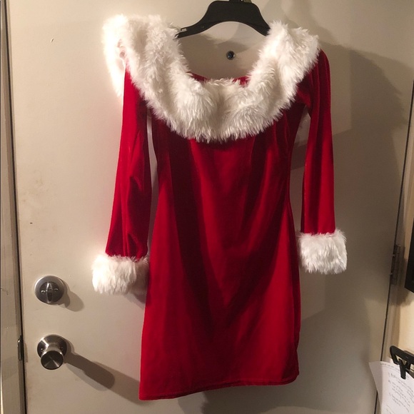 Red Santa Claus sexy Dress with White Fur Trim - Picture 2 of 8